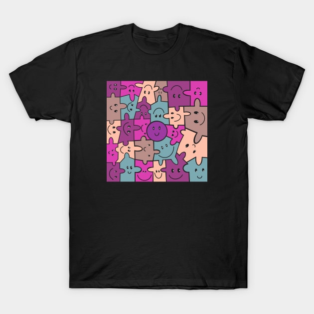 Smiley Faced Puzzle Pieces T-Shirt by Suneldesigns